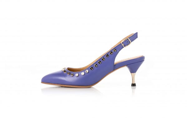 Luxury Purple Leather slingbacks low heel for woman