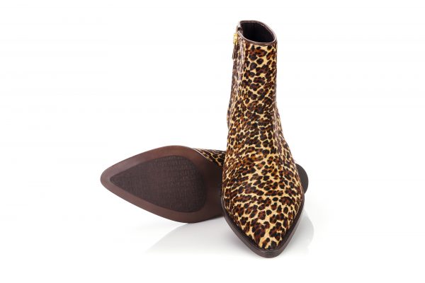 luxury ankle boots Cow leather with leopard print effect